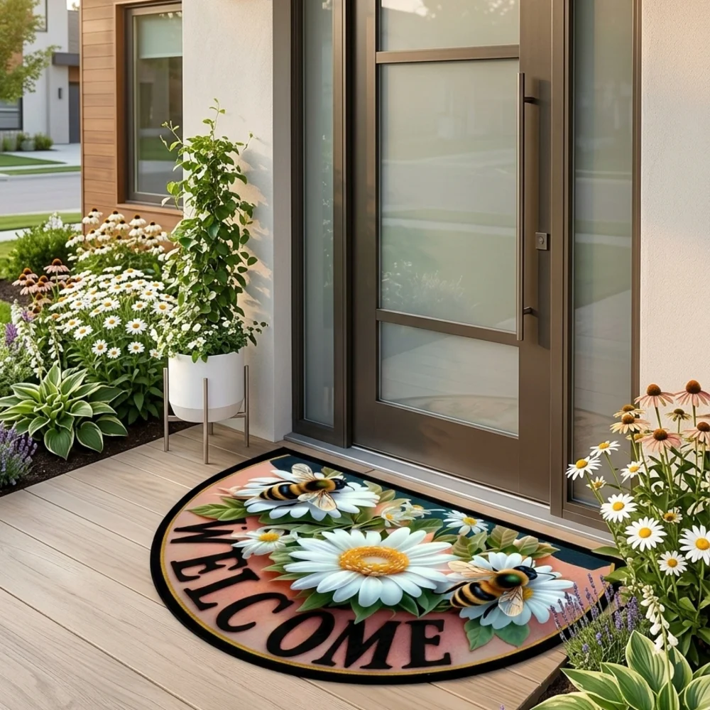 New Elegant Floral Welcome Mat with Daisies